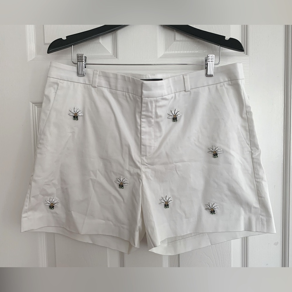 Banana Republic Cotton Shorts: White, Rhinestones in the Front, Zip Closure, 14